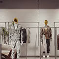 Modern Clothing Store Interior With Hanging Clothes Sofa Seating And Potted Plants