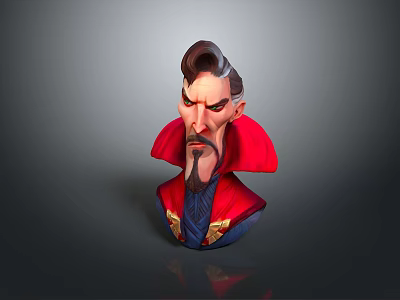 Cartoon Style Male Character With Dark Hair Beard Red Cloak Blue Outfit And Golden Details 3d model