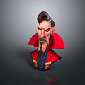 Cartoon Style Male Character With Dark Hair Beard Red Cloak Blue Outfit And Golden Details