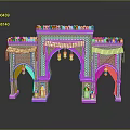 Arabian Style Archway With Colorful Geometric Patterns Decorative Canopies Lantern Decorations And Purple Pink Blue Tones