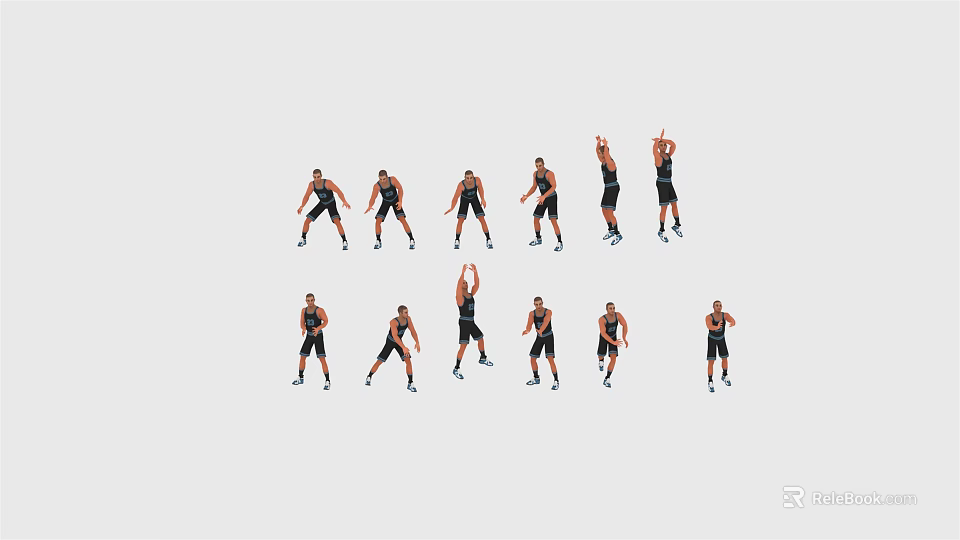 Group of People Performing Various Exercise Poses in Dynamic Workout Positions 3d model