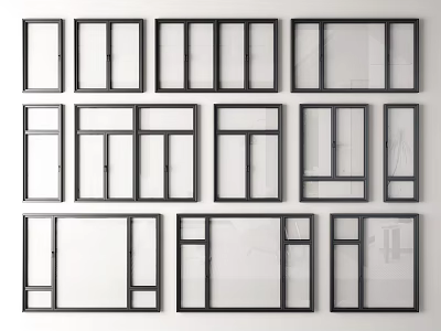 Various Modern Casement Windows With Black Frames And Clear Glass Designs For Home 3d model