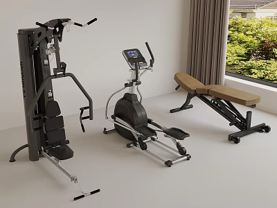 Home Gym Fitness Equipment With Multi Functional Trainer Elliptical Machine And Adjustable Bench 3d model
