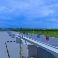 Road Infrastructure Bridge Under Construction With Construction Area Green Grass Blue Sky and Colorful Flags