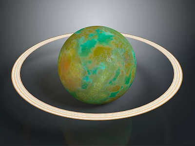 Detailed Planetary Celestial Body With Green Yellow Surface And Golden Ring 3d model