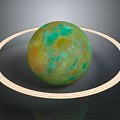 Detailed Planetary Celestial Body With Green Yellow Surface And Golden Ring