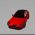 Red Sporty Sedan with Black Roof and Black Wheels on Reflective Surface in Grey Background