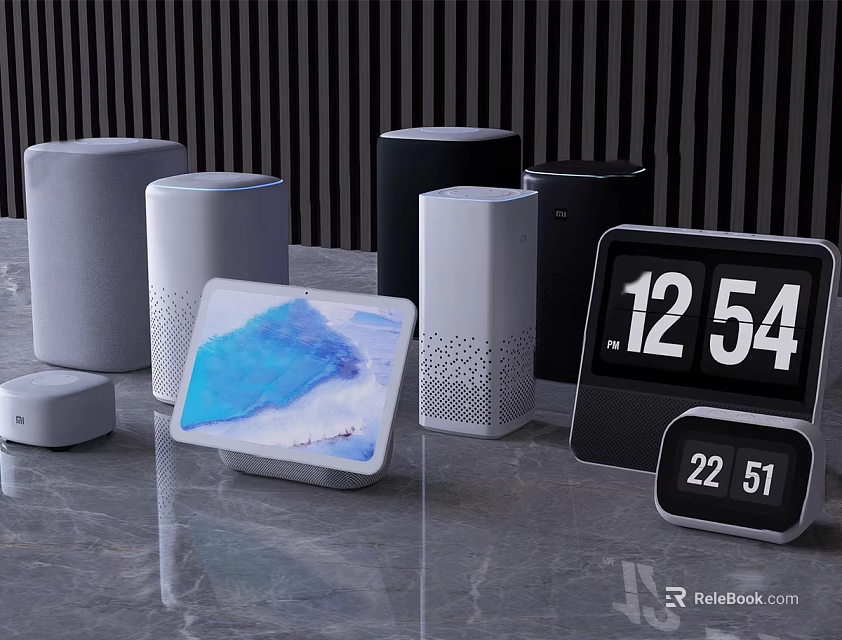 Modern Computer Devices Collection With Smart Display Tablet Speakers And Digital Clock 3d model