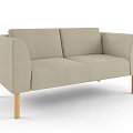 Light Gray Fabric Two Seater Sofa With Wooden Legs And Modern Minimalist Design