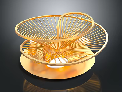 Golden Metal Fan Shaped Decorative Light With Circular Base And Modern Design 3d model