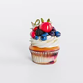 Delicious Cupcake Topped With Whipped Cream Fresh Strawberry Blueberry Blackberry And Mint Leaf