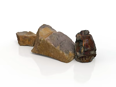 Natural Wood And Stone Raw Material Pieces Displayed On White Background 3d model