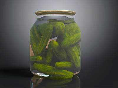 Fresh Homemade Crispy Pickles Stored in Glass Jar with Golden Lid 3d model