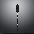 Functional Traffic Light Equipment With Red Yellow Green Lights On Black White Striped Pole