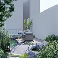 Tranquil Courtyard Garden Design With Water Pond Stone Pathways And Lush Plants
