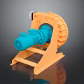 Industrial Blower Equipment With Orange Frame And Blue Motor On Metal Stand