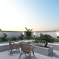 Rooftop Garden Landscape With Water Pool Wooden Deck And Seating Area