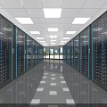 Modern Data Center Interior With Rows of Server Racks Shiny Floor and Ceiling Lights 3d model