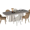 Modern Dining Table Set with Rectangular White Table Brown White Chairs and Decorative Items 3d model