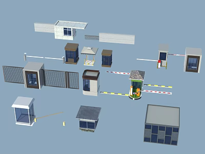 Different Types Of Access Control Barriers And Security Booths For Facilities 3d model