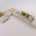L shaped Casual Sofa Set With Light Colored Tufted Yellow Cushions And Square Coffee Table 3d model