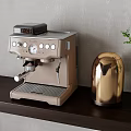 Stylish Kitchen Appliances Featuring Coffee Machine And Gold Kettle On Dark Countertop With Green Plant