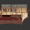 Cartoon 3D Medieval Cottage Interior With Stone Walls Wooden Stairs And Illuminated Windows