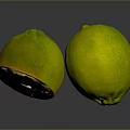Fresh Juicy Ripe Green Limes Whole and Halved on Black Reflective Surface