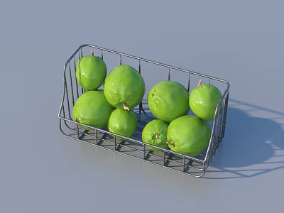 Fresh Green Fruits Arranged In Wire Basket For Healthy Kitchen 3d model