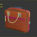 Stylish Orange Bag With Blue Handles Zippers And Modern Design