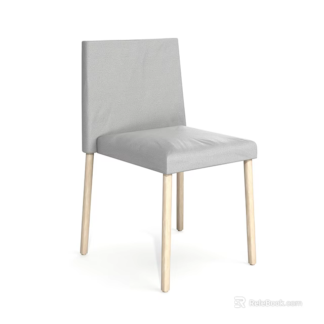 Light Gray Fabric Single Chair With Wooden Legs Simple Modern Design For Home Use 3d model 