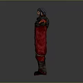 3D Character Model in Red and Black Robe With Gold Embroidery Arms Outstretched