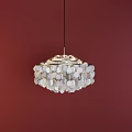 Elegant Crystal Chandelier Hanging Against Red Background With Modern Decorative Design