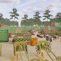 Outdoor Study Expansion Experience Camp With Military Containers Observation Tower And Artillery Models
