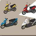 Colorful Scooter Collection Featuring Yellow Red Blue and White Motorcycles Displayed