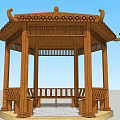 Traditional Chinese Wooden Pavilion With Octagonal Structure Tile Roof And Carved Railings