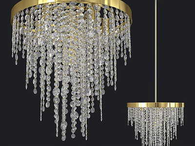 Elegant Crystal Chandelier Design With Golden Circular Frame And Hanging Crystal Beads 3d model