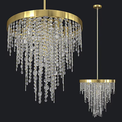 Elegant Crystal Chandelier Design With Golden Circular Frame And Hanging Crystal Beads 3d model