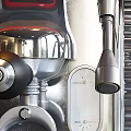 Red Brasilia Espresso Machine Modern Kitchen Appliance With Double Spouts And White Cups