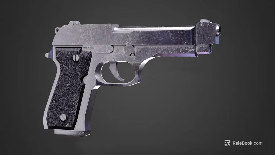 Silver Metal Pistol With Black Grip And Semi Automatic Design Features 3d model