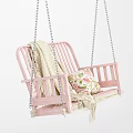 Pink Wooden Swing Chair With Cozy Blanket And Floral Pillow Decorative Furniture