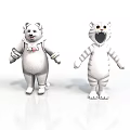 Cute Cartoon White Striped Bear and Tiger Standing with Cheerful Expressions