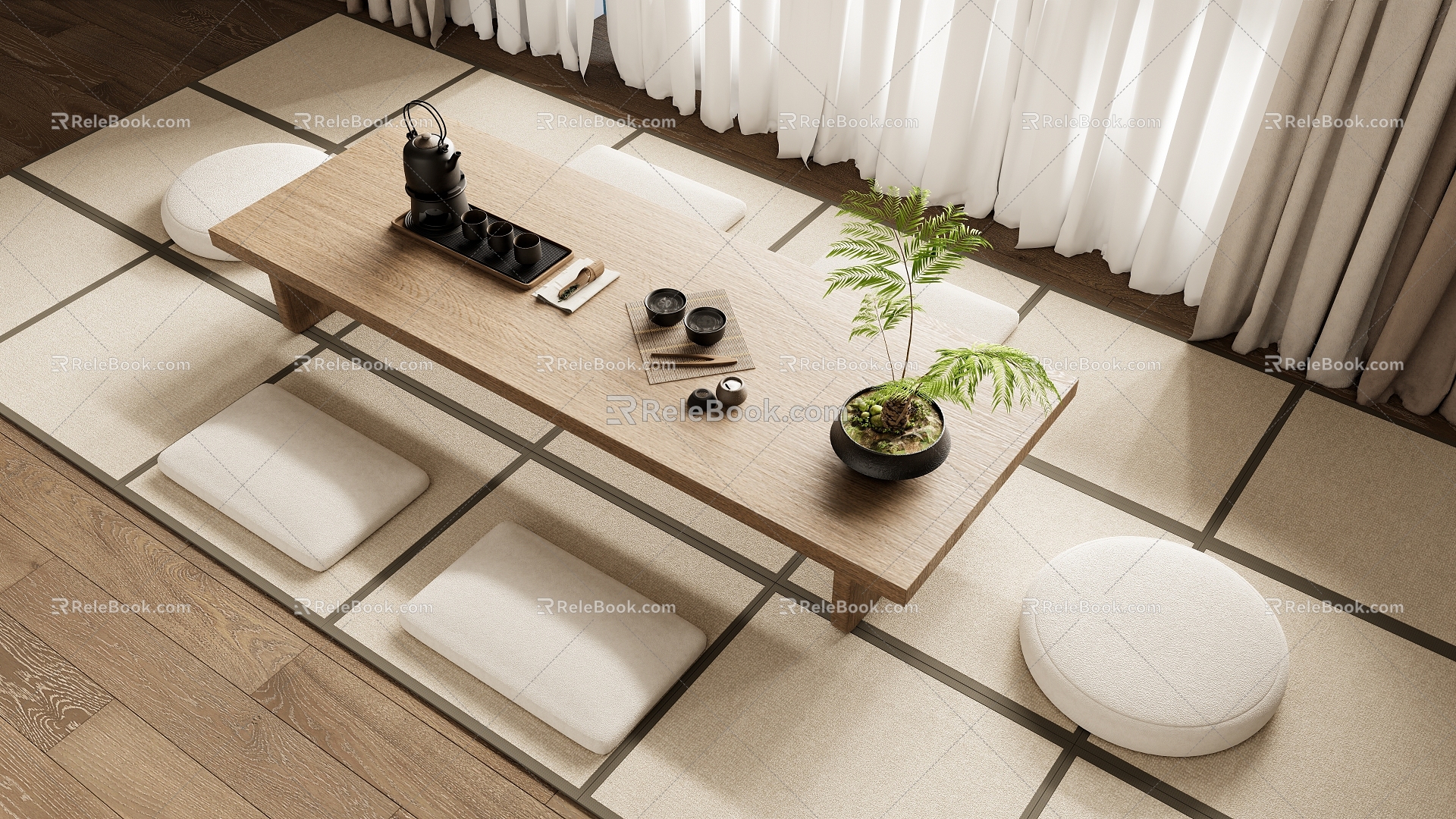 Japanese-style tatami tea table tatami tea table and chair combination 3d model