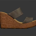 Gray Leather Wedge Heel Sandals Featuring Two Straps And Brown Wooden Sole Design