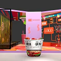 Instant Noodles Cup In Colorful Food Shop With Logo Hamburger And Drink