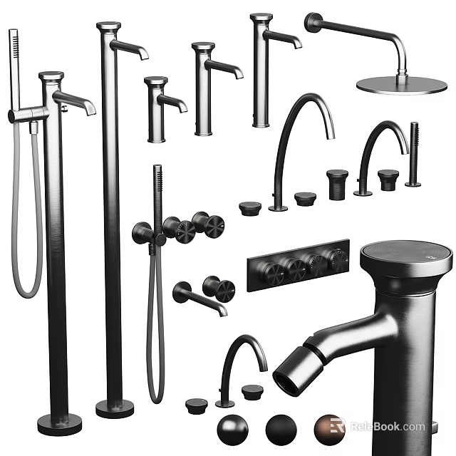Modern Bathroom And Kitchen Faucets With Shower Types And Black Finish Designs 3d model 