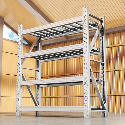Industrial Metal Multi Layer Storage Shelving Unit With Indoor Structure 3d model