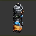 Black and Orange Ski Boots With Blue Laces Adjustable Straps and Sturdy Soles for Skiing