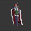 Game Movie Character With Dark Long Hair Black White Outfit And Red Cape