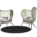 Modern Wicker Leisure Chairs with Metal Frame Plush Cushions and Round Dark Rug